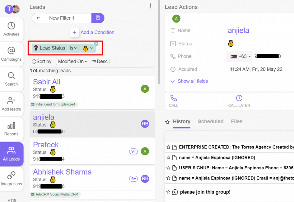 check all your paid leads in TeleCRM