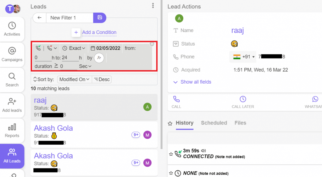 check all incoming and missed calls to target your leads in your marketing campaigns