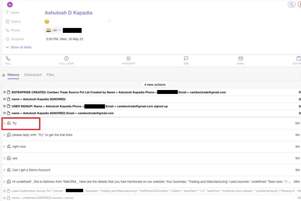 sales qualified lead captured in teleCRM