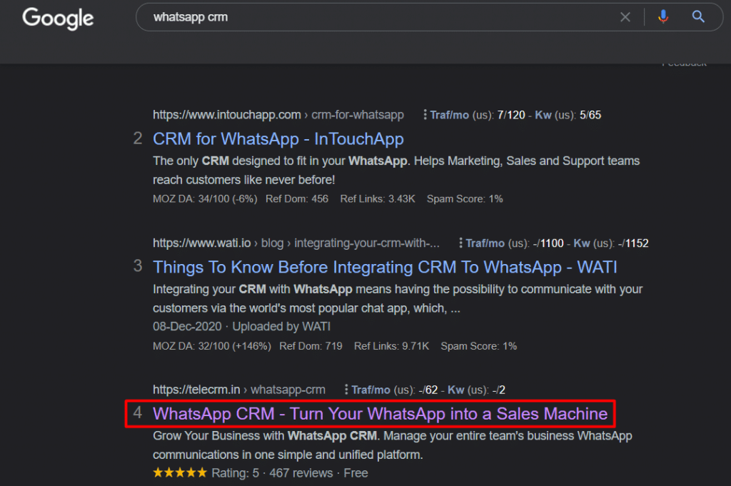 whatsapp crm landing page inside top 5 serp | Marketing Funnel