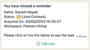 whatsapp message example from telecrm