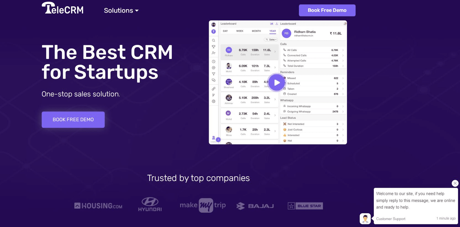 TeleCRM Startup CRM landing page