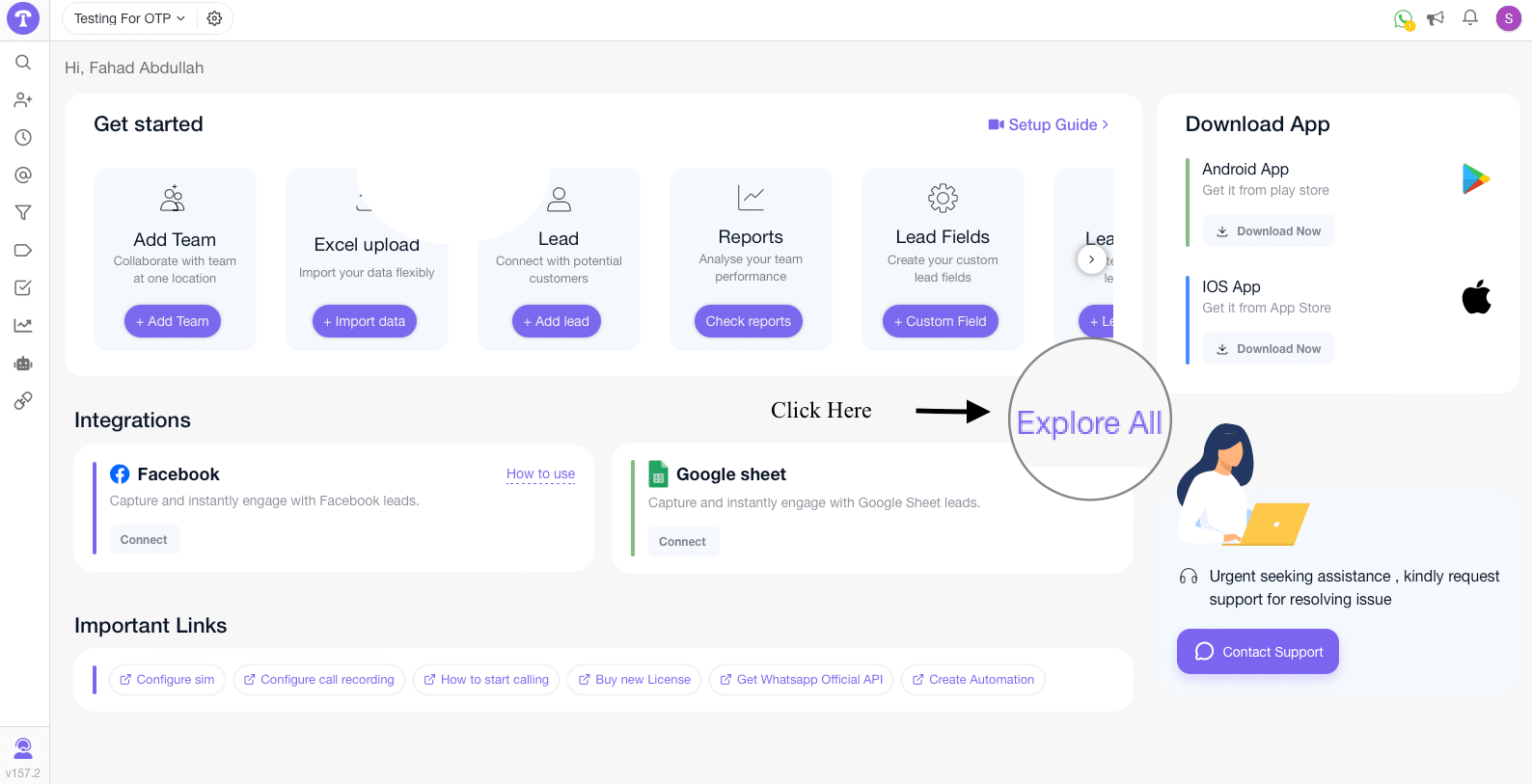 TeleCRM Application Dashboard