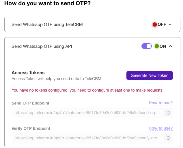 Send OTP on Whatsapp with TeleCRM using API