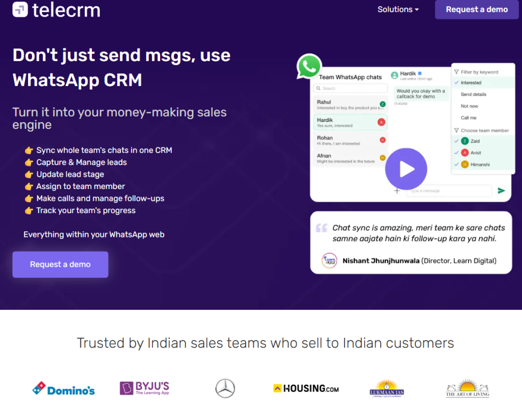 Telecrm's WhatsApp CRM