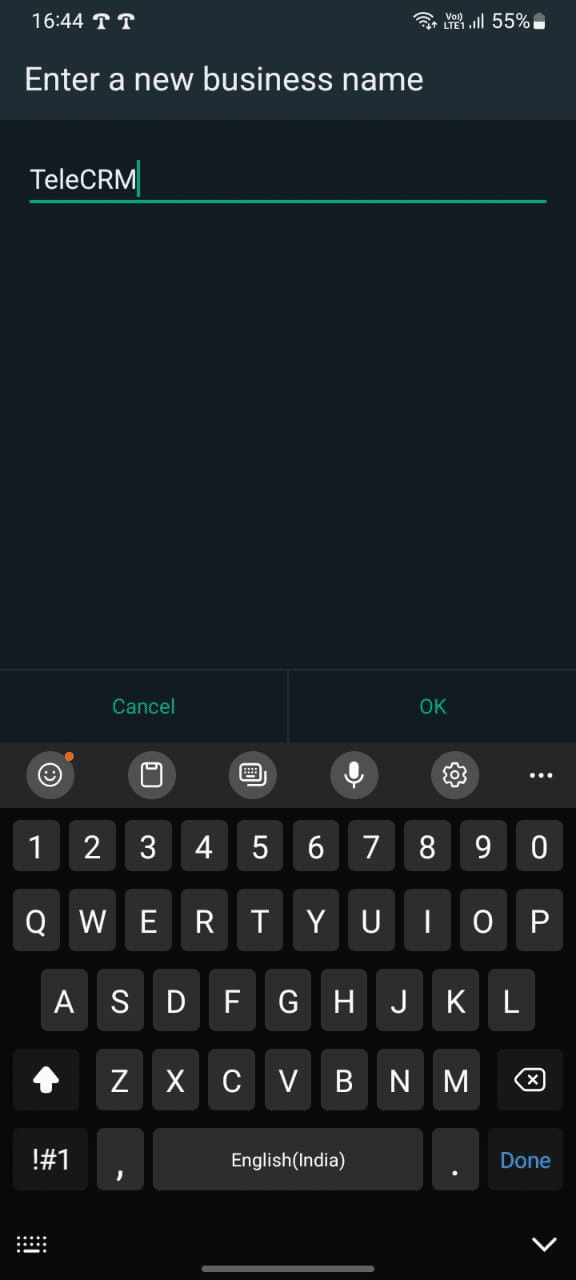 Enter you Business Name in Business Profile setup in WhatsApp Business APp