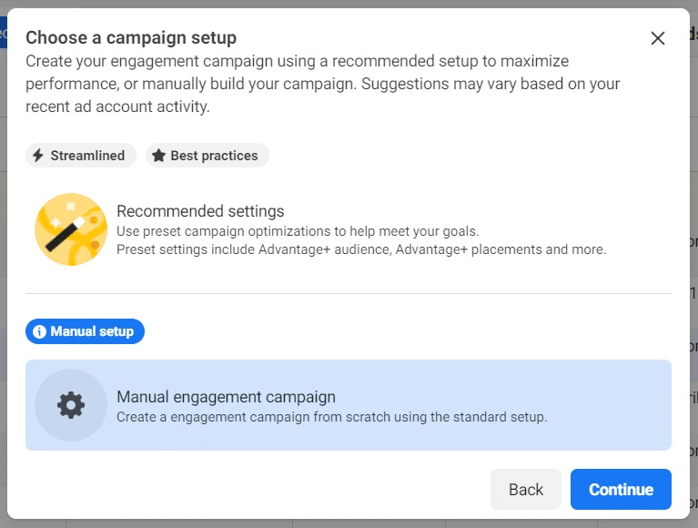 Campaign setup tab in Ads Manager.