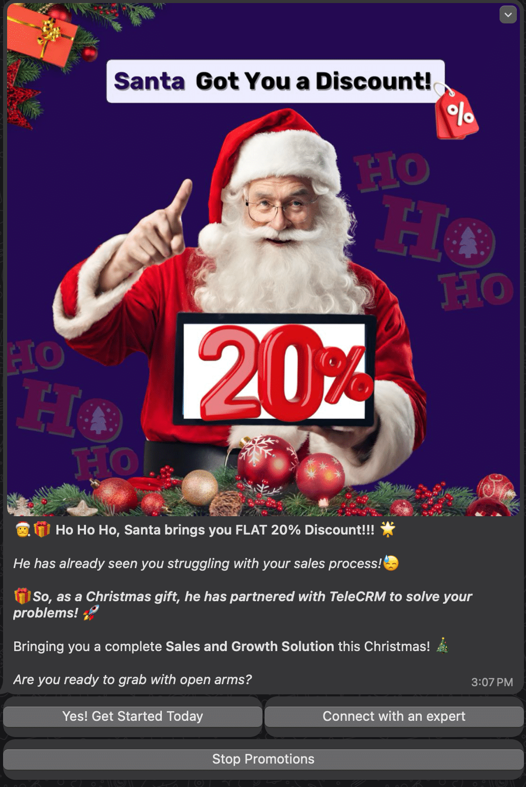 WhatsApp Promotional Message on Christmas