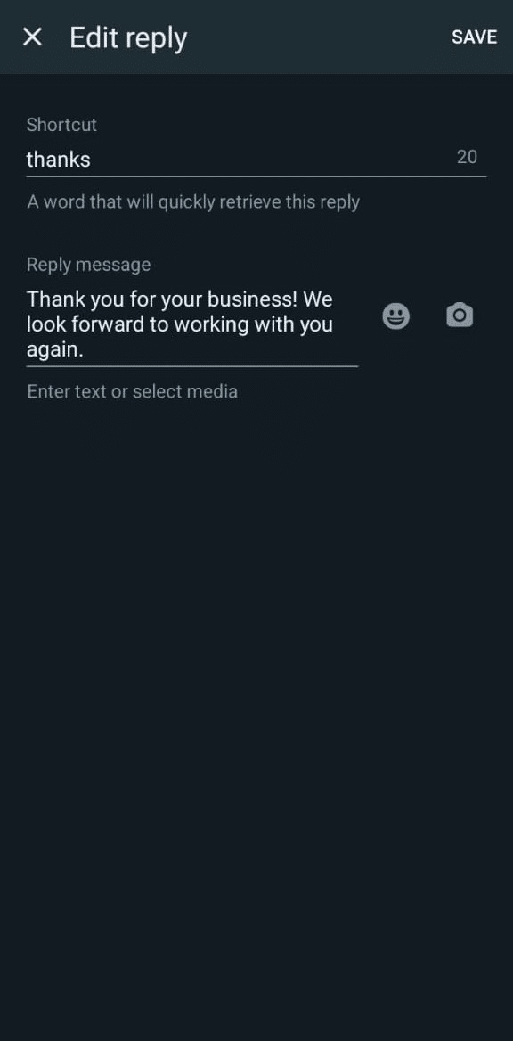 Set Quick replies on WhatsApp Business 