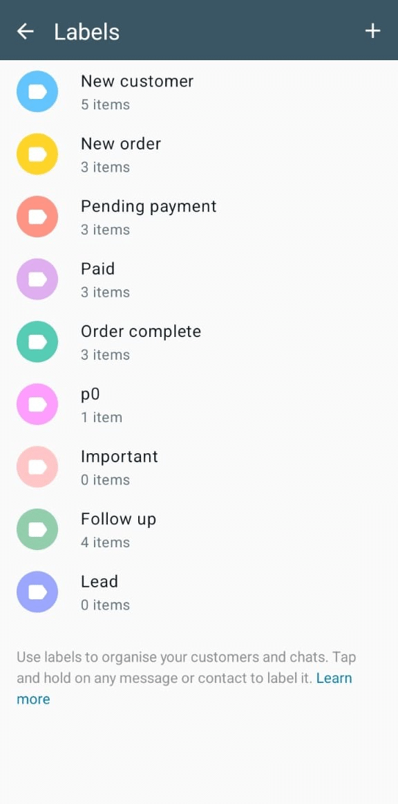 Labels on WhatsApp Business