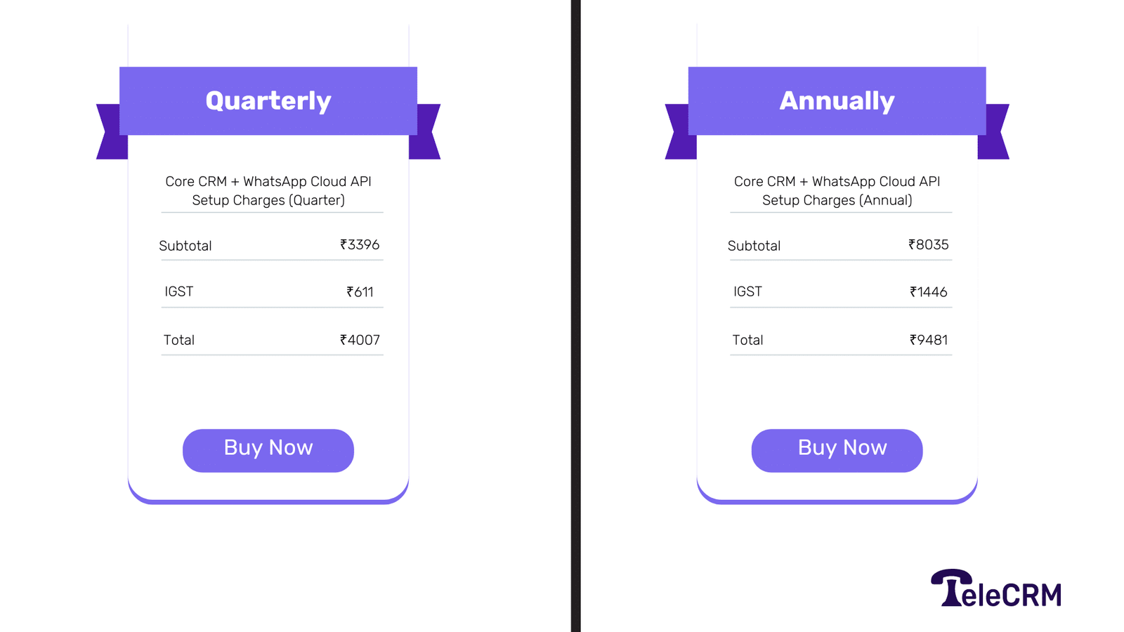 TeleCRM's platform pricing for WhatsApp Business API