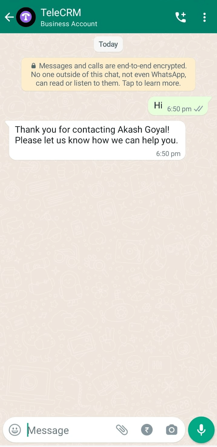 Automated greeting message 