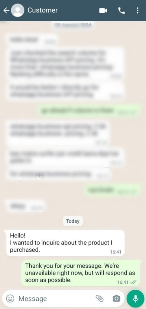 Away message on WhatsApp Business