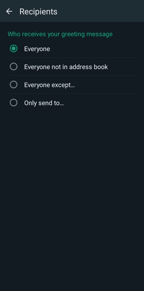 categorizing who receives the greeting message