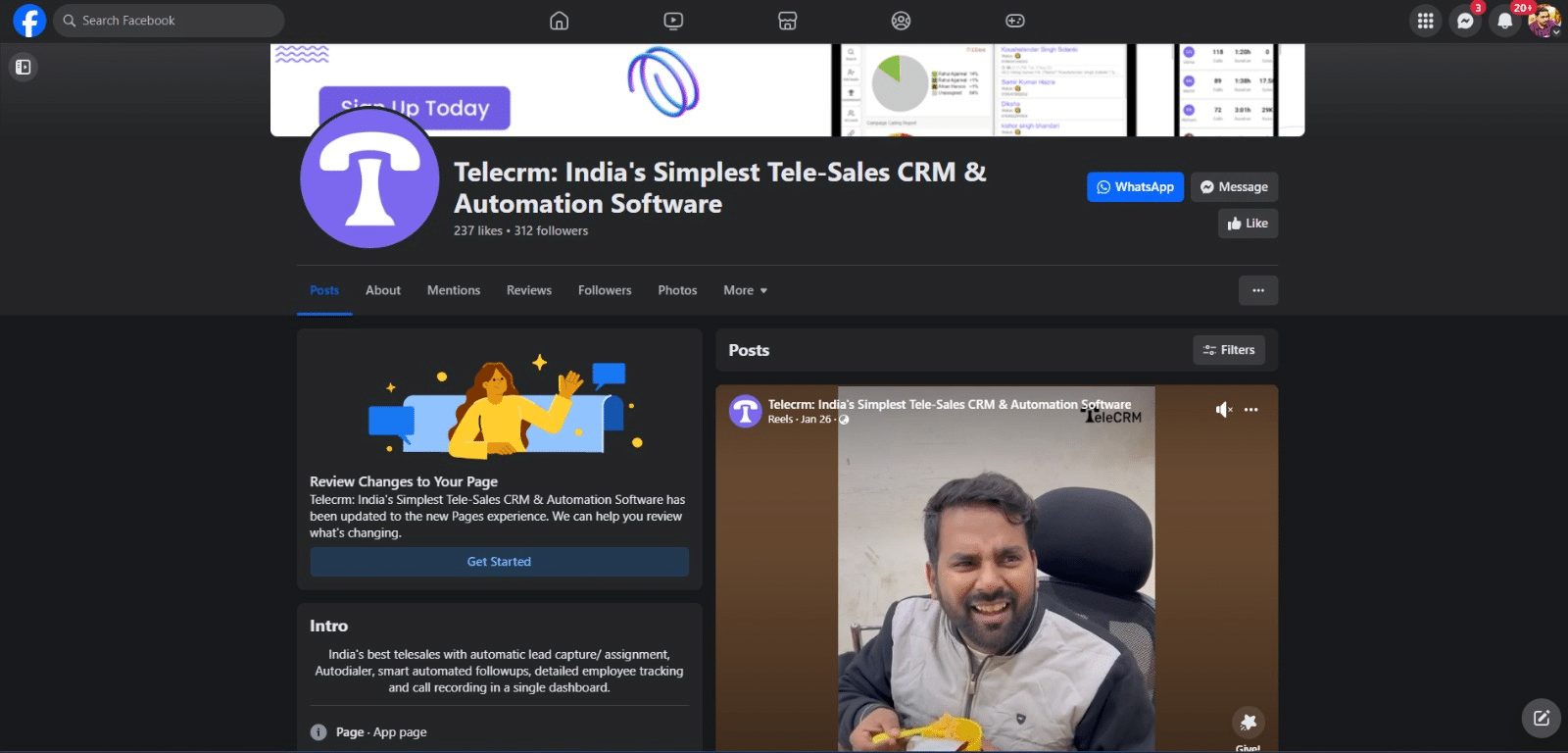 Whatsapp button on facebook page