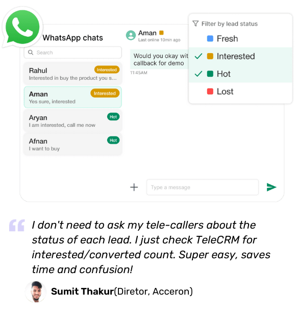 Lead management in TeleCRM's WhatsApp CRM   