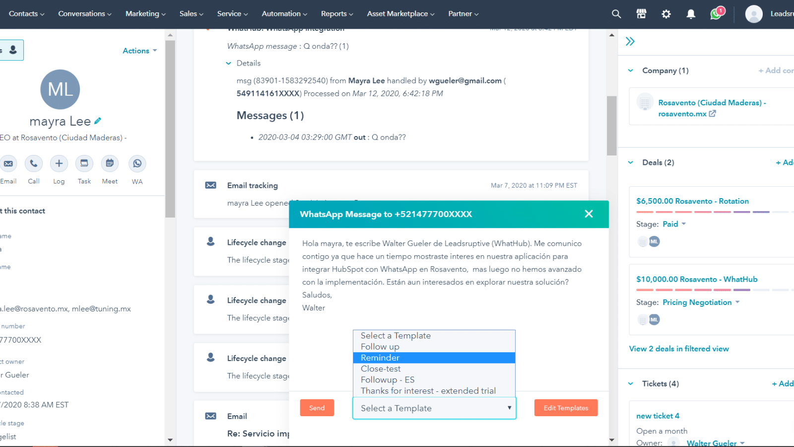 Hubspot's CRM WhatsApp integration