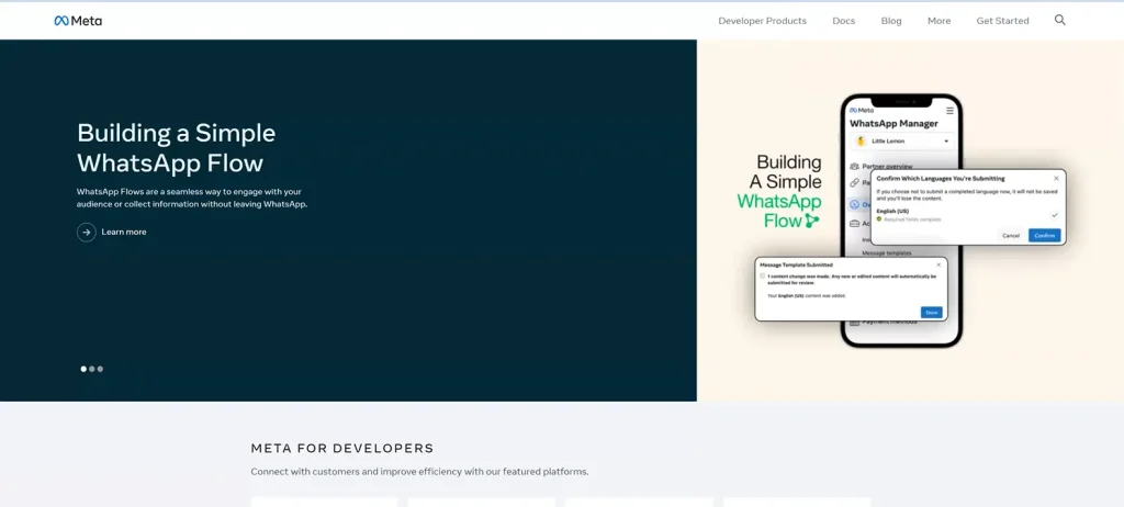 Create Meta for Developer Account from developers.facebook.com and click on 'Get Started'