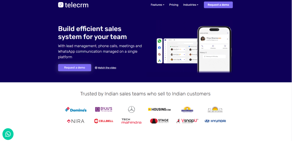 Telecrm's contact management system dashboard