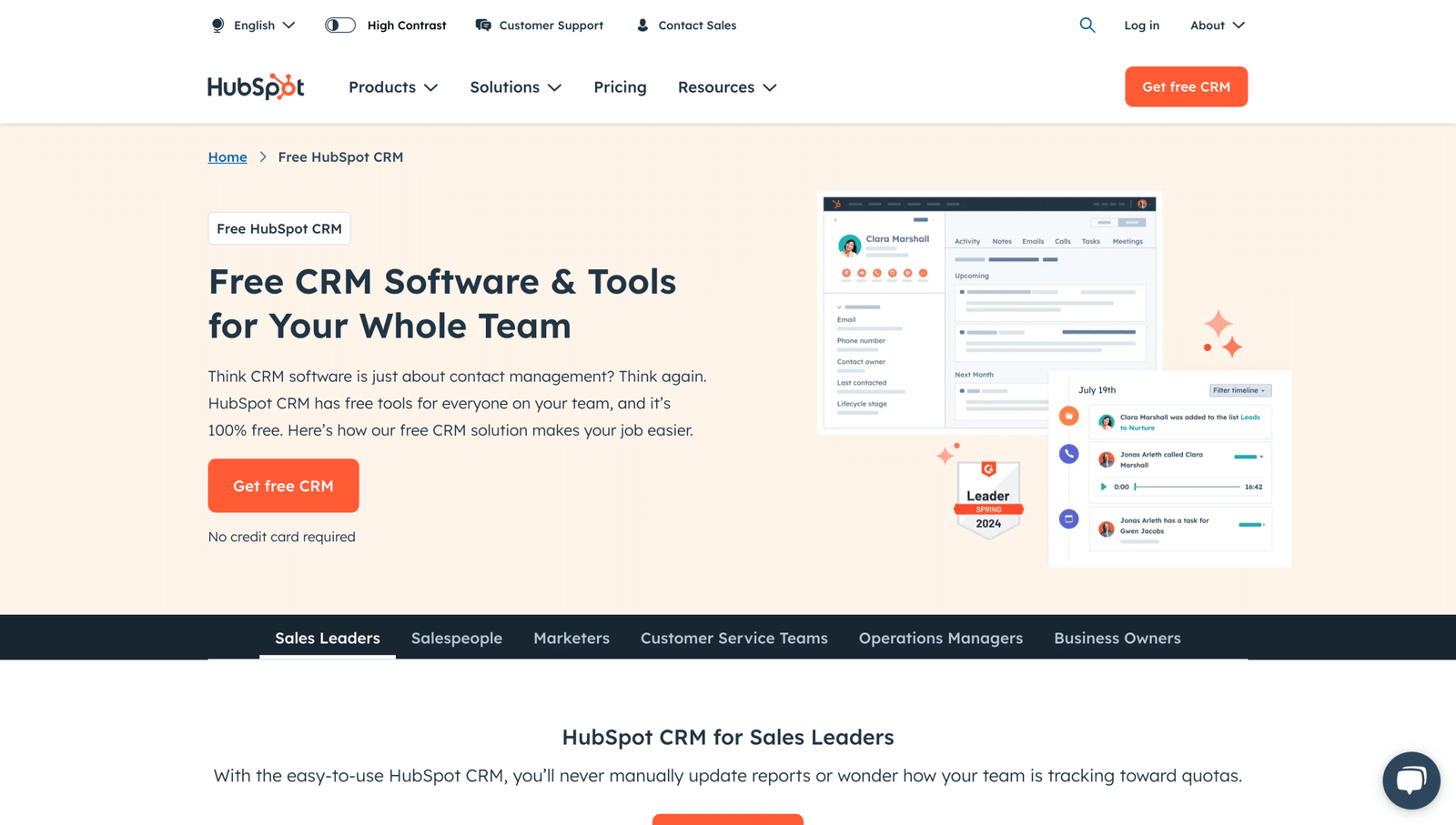 HubSpot CRM website 