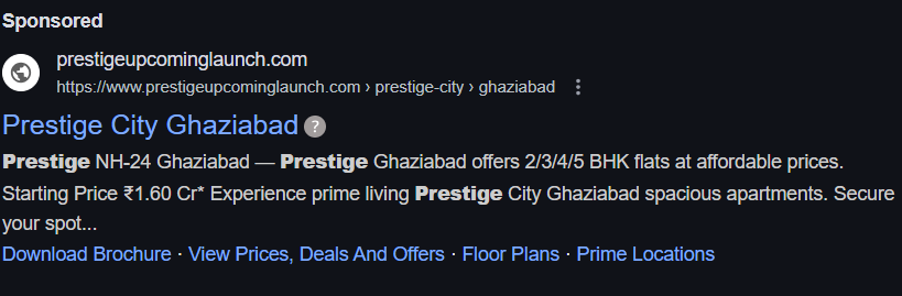 Prestige City google ad