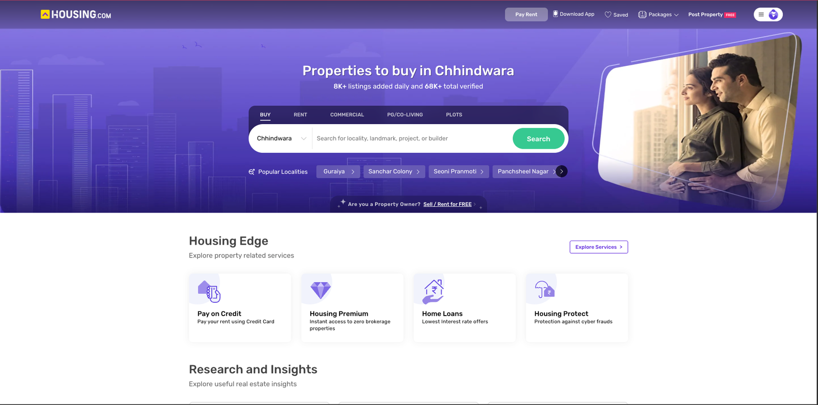 Housing.com Homepage to showcase a property listing website