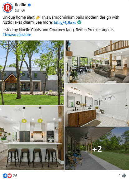 real estate facebook ad example - redfin post