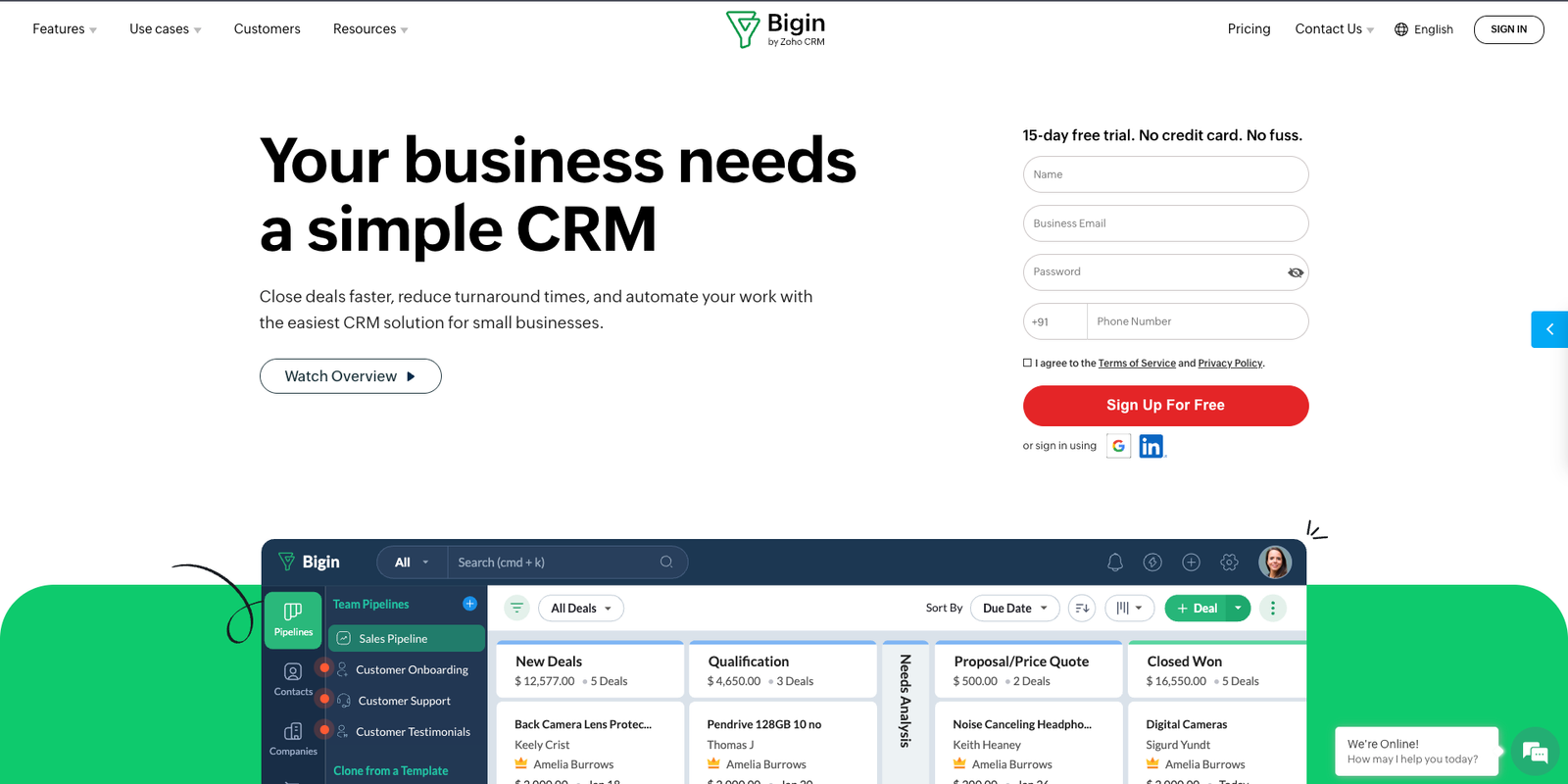 Bigin homepage overview