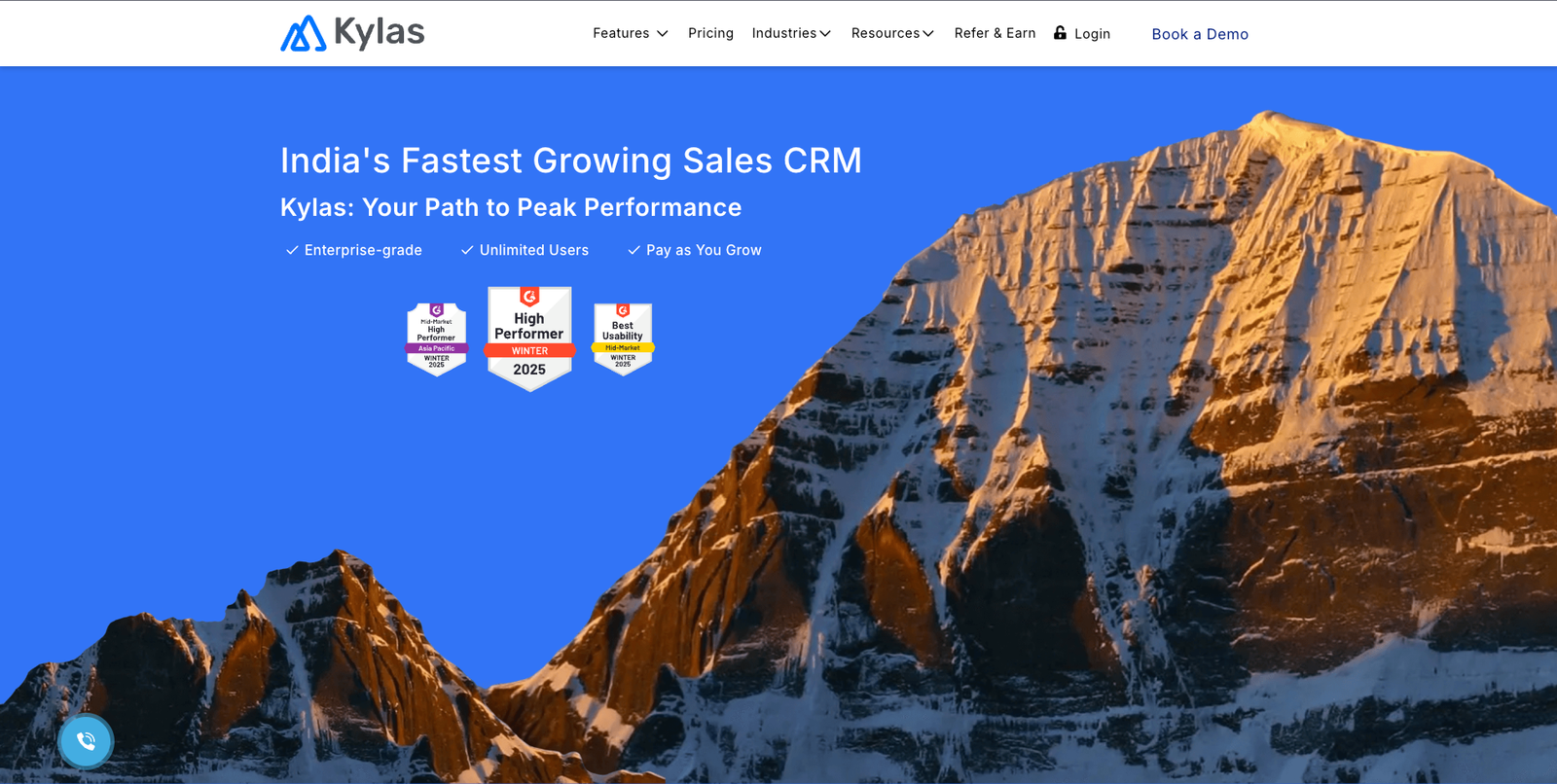 Kylas sales crm homepage overview