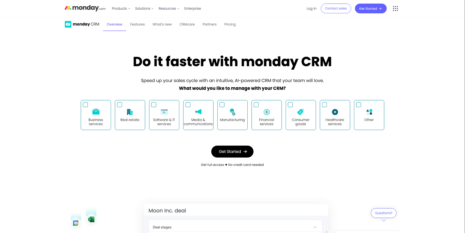 Monday sales crm hompage overview