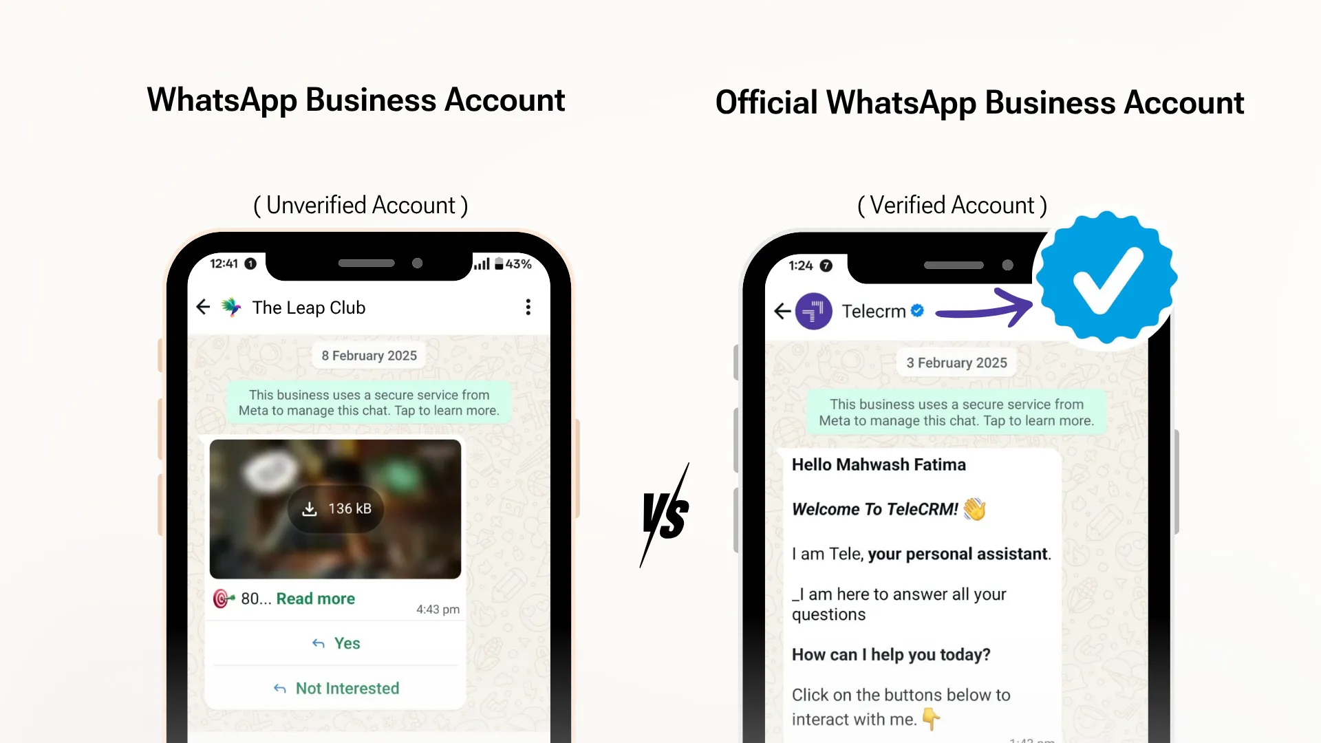whatsapp business account types - whatsapp blue tick verification