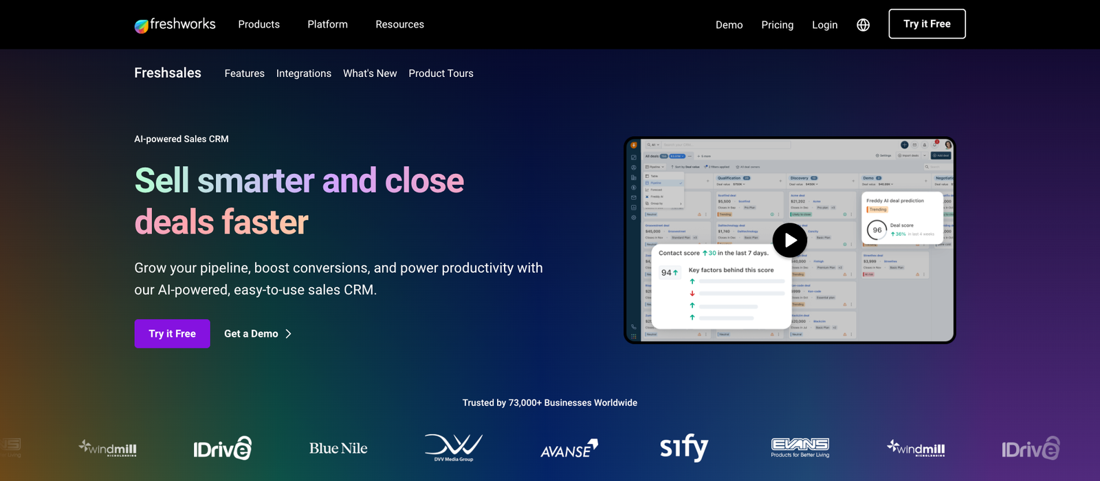 Freshsales homepage overview