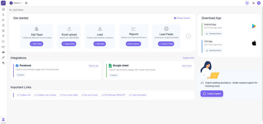 Telecrm's dashboard to integrate ads with CRM